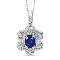 Kashmir Kyanite and White Zircon 4.35 ctw Floral Pendant Necklace 20 Inches in Rhodium Over Sterling Silver