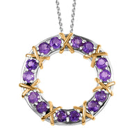African Amethyst 1.50 ctw Circle Pendant Necklace in 18K Vermeil YG and Rhodium Over Sterling Silver 20 Inches