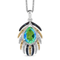 Peacock Quartz (Triplet) and Multi Diamond 2.25 ctw Peacock Feather Pendant Necklace in Rhodium Over Sterling Silver 20 Inches - Sticky add to cart bar