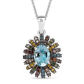 Premium Santa Maria Aquamarine and Multi Color Diamond 1.50 ctw Pendant Necklace in Rhodium Over Sterling Silver 20 Inches - Sticky add to cart bar
