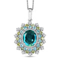 Peacock Quartz (Triplet) and Multi Gemstone 8.15 ctw Dancing Peacock Pendant Necklace 20 Inches in Rhodium Over Sterling Silver - Sticky add to cart bar