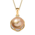 South Sea Golden Cultured Pearl and Diamond 0.20 ctw Flower Pendant Necklace in 18K Vermeil Yellow Gold Over Sterling Silver 20 Inches - Sticky add to cart bar