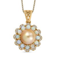 South Sea Golden Cultured Pearl and Multi Gemstone 1.35 ctw Helenium Flower Pendant Necklace in 18K Vermeil Yellow Gold Over Sterling Silver 20 Inches
