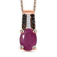 Premium Royal Ruby, Diamond and Red Diamond 1.60 ctw Bridge Pendant Necklace in 18K Vermeil Rose Gold Over Sterling Silver 20 Inches