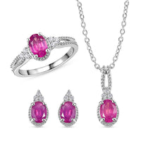 Premium Niassa Ruby (FF), White Zircon Earrings, Ring (Size 5.0) and Pendant Necklace (20 Inches) in Rhodium Over Sterling Silver 3.60 ctw
