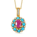 Premium Royal Ruby and Multi Gemstone 2.00 ctw Sunset Bloom Pendant Necklace in 18K Vermeil Yellow Gold Over Sterling Silver 20 Inches - Sticky add to cart bar