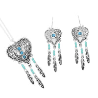 Turquoise 0.25 ctw Heart Necklace and Earrings in Silvertone 18 Inches