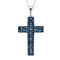 Doorbuster Blue Diamond (IR) Cross Pendant Necklace (20 Inches) in Platinum Over Sterling Silver 1.00 ctw - Sticky add to cart bar