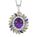 African Amethyst and Multi Gemstone 4.75 ctw Pendant Necklace in Rhodium Over Sterling Silver 20 Inches - Sticky add to cart bar