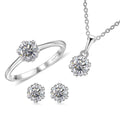 Moissanite Earrings, Solitaire Ring (Size 5.0), Pendant in Rhodium Over Sterling Silver with Stainless Steel Necklace (20 Inches) 2.35 ctw - Sticky add to cart bar
