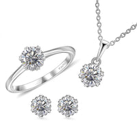 Moissanite Earrings, Solitaire Ring (Size 5.0), Pendant in Rhodium Over Sterling Silver with Stainless Steel Necklace (20 Inches) 2.35 ctw