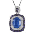 Kashmir Kyanite and Multi Gemstone 4.15 ctw Double Halo Pendant Necklace in Platinum Over Sterling Silver 20 Inches - Sticky add to cart bar