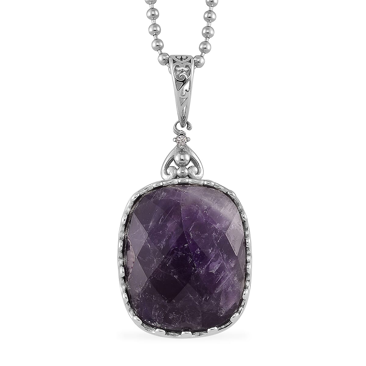 African Amethyst Pendant Necklace (20-22) in Stainless Steel 15.00 ctw