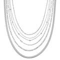 Set of 6 Paper Clip, Figaro, Snake, Beaded, Rope and Crystal Chain Necklace (16, 18, 20, 22, 24, 26 Inches) in Stainless Steel - Sticky add to cart bar