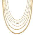 Set of 6 Paper Clip, Figaro, Snake, Beaded, Rope and Crystal Chain Necklace (16, 18, 20, 22, 24, 26 Inches) in Stainless Steel - Sticky add to cart bar