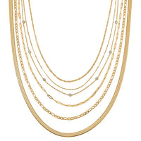 Set of 6 Paper Clip, Figaro, Snake, Beaded, Rope and Crystal Chain Necklace (16, 18, 20, 22, 24, 26 Inches) in Stainless Steel