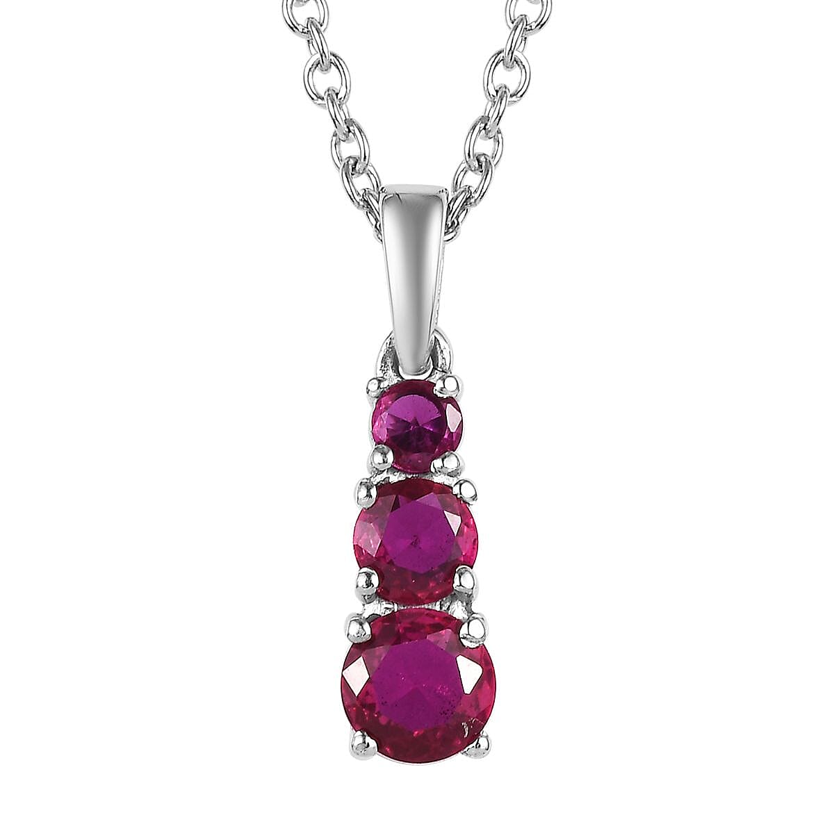 Lab Created Blue Sapphire Pendant Necklace (20 Inches) in Stainless Steel 1.00 ctw