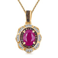 AAA Royal Ruby, Red and White Diamond 2.00 ctw Nelumbo Nucifera Flower Pendant Necklace in 18K Vermeil Yellow Gold Over Sterling Silver 20 Inches - Sticky add to cart bar