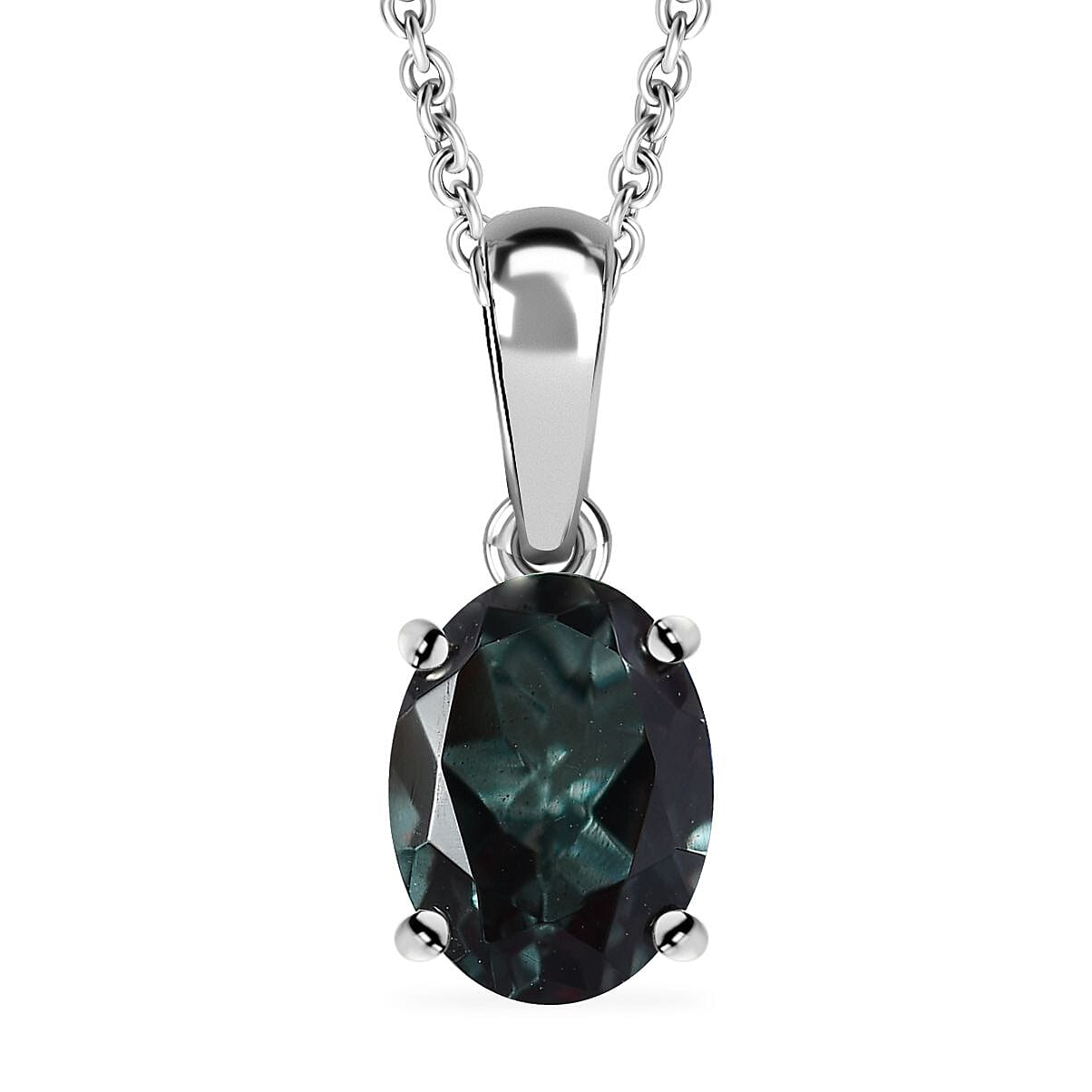 Emeraldine Quartz (Triplet) 1.65 ctw Solitaire Pendant in Sterling Silver with Stainless Steel Necklace 20 Inches