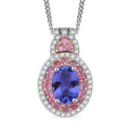 TLV Tanzanite (Oval), Multi Gemstone Double Halo Pendant Necklace (20 Inches) in Rhodium Over Sterling Silver 1.85 ctw - Sticky add to cart bar