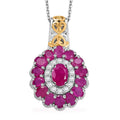 TLV Royal Ruby, White Zircon Floret Pendant Necklace (20 Inches) in 18K Vermil YG and Rhodium Sterling Silver 5.00 ctw - Sticky add to cart bar