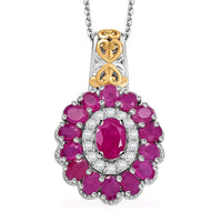 TLV Royal Ruby, White Zircon Floret Pendant Necklace (20 Inches) in 18K Vermil YG and Rhodium Sterling Silver 5.00 ctw