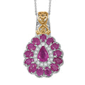 TLV Royal Ruby, White Zircon Floret Pendant Necklace (20 Inches) in 18K Vermil YG and Rhodium Sterling Silver 5.00 ctw - Sticky add to cart bar