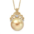 South Sea Golden Cultured Pearl 9-11mm and Diamond 0.06 ctw Crown Pendant Necklace in 18K Vermeil Yellow Gold Over Sterling Silver 20 Inches - Sticky add to cart bar