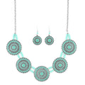 Turquoise 0.40 ctw Statement Enameled Necklace and Earrings in Silvertone 18 Inches - Sticky add to cart bar