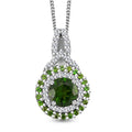Chrome Diopside and White Zircon 0.80 ctw Double Halo Pendant Necklace 20 Inches in Platinum and Rhodium Over Sterling Silver - Sticky add to cart bar