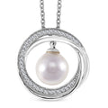 White Shell Pearl, Simulated Diamond Pendant in Silvertone with Stailess Steel Necklace (20 Inches) 0.25 ctw - Sticky add to cart bar