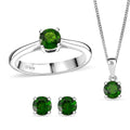 Chrome Diopside Stud Earrings, Solitaire Ring (Size 5) and Pendant Necklace (20 Inches) in Platinum and Rhodium Over Sterling Silver 2.20 ctw - Sticky add to cart bar