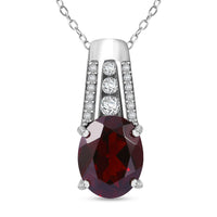 Mozambique Garnet and White Zircon 3.25 ctw Statement Pendant in Rhodium Over Sterling Silver with Stainless Steel Necklace 18 Inches
