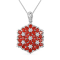 Mexican Cherry Fire Opal and Moissanite 4.10 ctw Bunch of Flowers Pendant Necklace in Rhodium Over Sterling Silver 20 Inches - Sticky add to cart bar
