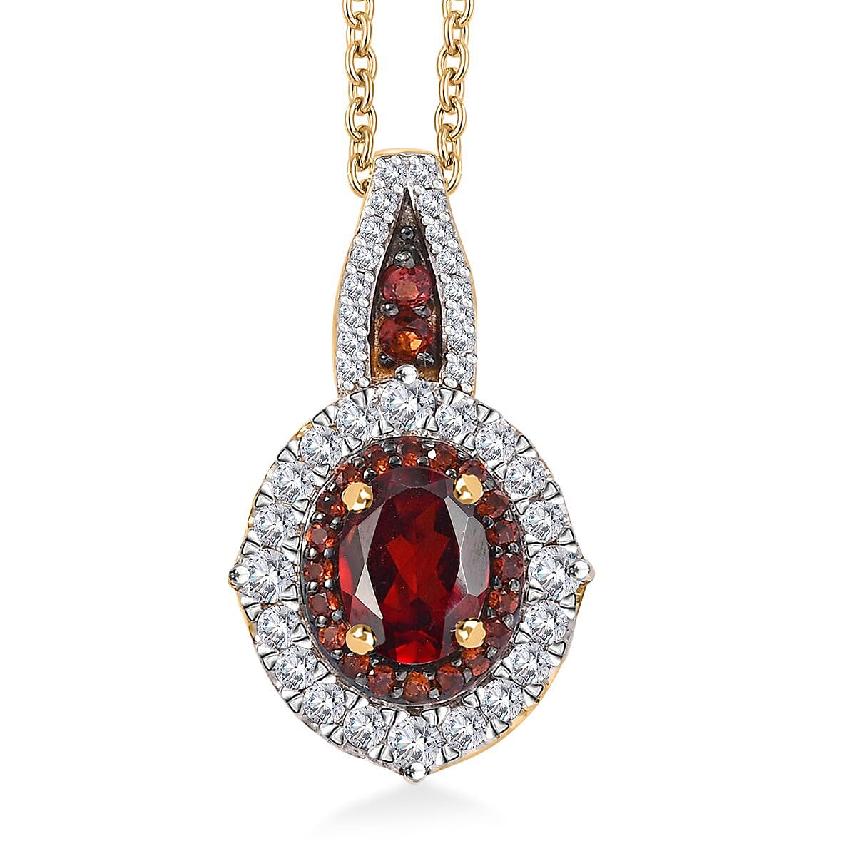 Mozambique Garnet and White Zircon 2.60 ctw Floral Radiance Pendant in 18K Vermeil Yellow Gold Over Sterling Silver with ION Plated YG Stainless Steel Necklace 20 Inches