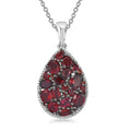 Mozambique Garnet and White Zircon 4.40 ctw Dahlia Flower Pendant in Rhodium Over Sterling Silver with Stainless Steel Necklace 20 Inches - Sticky add to cart bar