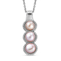 Karis Pink Fresh Water Pearl 3 Stone Pendant in Platinum Bond with Stainless Steel Necklace 20 Inches - Sticky add to cart bar