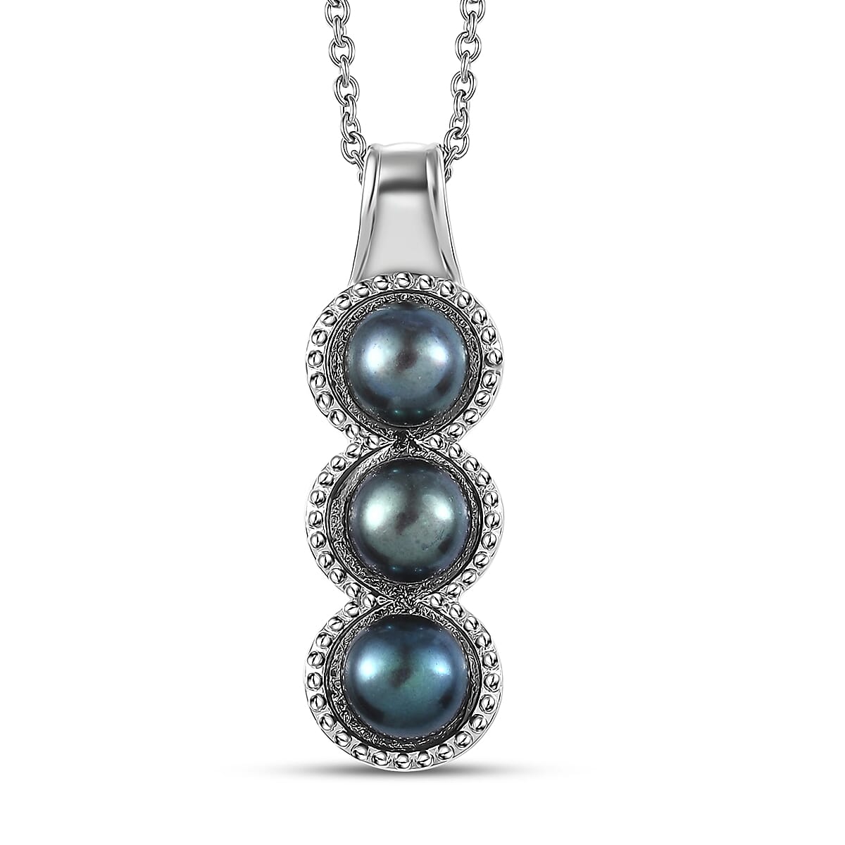 Karis Freshwater Peacock Pearl Pendant in Platinum Bond with Stainless Steel Necklace 20 Inches