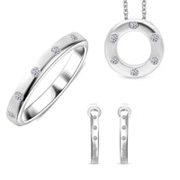Luxuriant Lab Grown Diamond (G-H, SI) Hoop Earrings, Band Ring (Size 6) and Circle Pendant Necklace (18 Inches) in Platinum Over Sterling Silver (Del. in 5-7 Days) 0.50 ctw