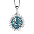 Pirineu Lagoon Tourmaline and Moissanite 1.25 ctw Ocean Blossom Pendant Necklace in Rhodium Over Sterling Silver 20 Inches - Sticky add to cart bar