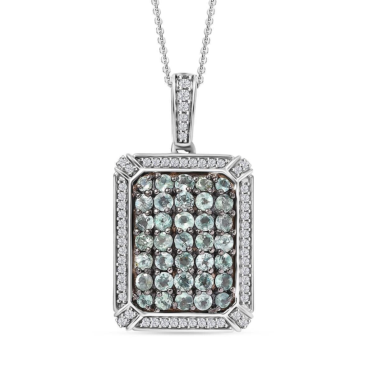 Narsipatnam Alexandrite, White Zircon Pendant Necklace (20 Inches) in Rhodium Over Sterling Silver 2.30 ctw