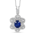 Kashmir Kyanite and White Zircon 4.35 ctw Floral Pendant Necklace in Rhodium Over Sterling Silver 18 Inches - Sticky add to cart bar