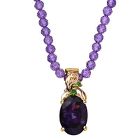 AAA Moroccan Amethyst and Chrome Diopside 56.15 ctw Floral Majesty Pendant with Amethyst Beaded Necklace in 18K Vermeil Yellow Gold Over Sterling Silver 20 Inches