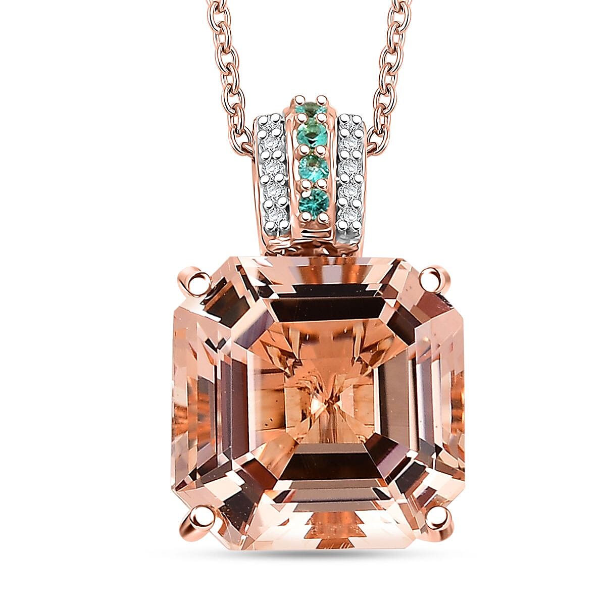 Iliana 18K Rose Gold AAA Marropino Morganite, Paraiba Tourmaline and G-H SI Diamond Accent 7.35 ctw Pendant Necklace 18 Inches 4.80 Grams