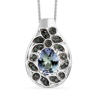 Peacock Tanzanite and Green Diamond 1.30 ctw Pendant Necklace in Rhodium Over Sterling Silver 20 Inches