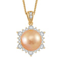 South Sea Golden Cultured Pearl and Moissanite 0.60 ctw Sunlit Elegance Pendant Necklace in 18K Vermeil Yellow Gold Over Sterling Silver 20 Inches - Sticky add to cart bar