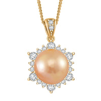 South Sea Golden Cultured Pearl and Moissanite 0.60 ctw Sunlit Elegance Pendant Necklace in 18K Vermeil Yellow Gold Over Sterling Silver 20 Inches