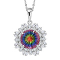 Nebula Quartz Doublet and Moissanite 3.80 ctw Sunburst Pendant Necklace in Rhodium Over Sterling Silver 20 Inches - Sticky add to cart bar