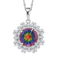 Nebula Quartz Doublet and Moissanite 3.80 ctw Sunburst Pendant Necklace in Rhodium Over Sterling Silver 20 Inches