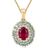 Premium Niassa Ruby (FF) and Multi Gemstone 3.00 ctw Blooming Pendant Necklace in 18K Vermeil YG Over Sterling Silver 20 Inches